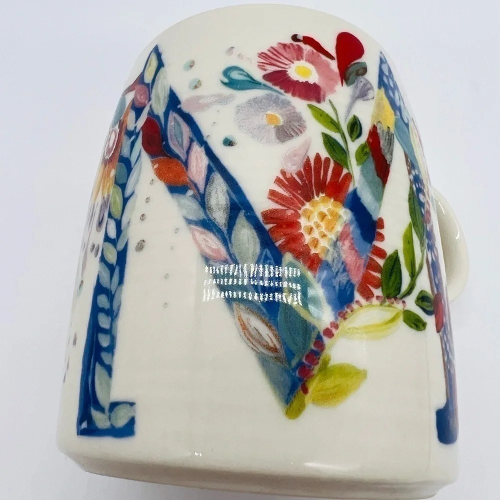 STARLA M. HALFMAN FOR ANTHROPOLOGIE LETTER “M” FLORAL COFFEE MUG